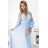414-10 KLARA pleated dress with a belt and a neckline - light blue color