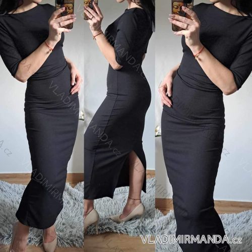 Šaty dlouhé elegantní 3/4 dlouhý rukáv dámské (S/M ONE SIZE) ITALSKÁ MODA IMD24114