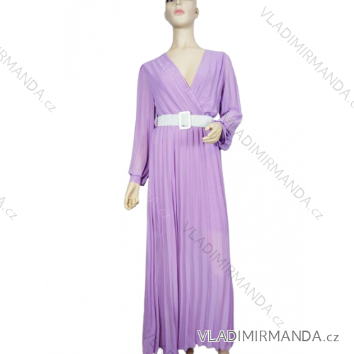 Women's Long Elegant Chiffon Belt Long Sleeve Dress (S/M ONE SIZE) ITALIAN FASHION IMWGB231009/DU -   purple -   S / M