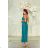 Women's Long Elegant Dress with Wide Straps (SL) FRENCH FASHION FMPEL23VELVET zelená smaragdová 38