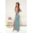 Women's Long Elegant Dress with Wide Straps (SL) FRENCH FASHION FMPEL23VELVET zelená olivová 38