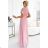 545-1 Long dress with a pleated neckline and ties - powder pink