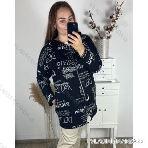 Mikina na zip s kapucí dlouhý rukáv dámské nadrozměr (58/60 ONE SIZE) ITALSKÁ MÓDA IMBM24WRITE