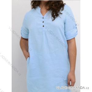 Šaty košeľové ľanové krátky rukáv dámske (S/M/L ONE SIZE) TALIANSKA MÓDA IMWCL24140