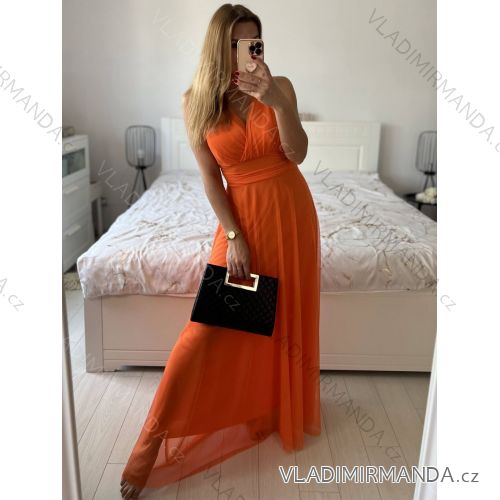 Šaty dlouhé společenské elegantní bez rukávu dámské (S/M ONE SIZE) ITALSKÁ MÓDA IMPSH233584/DU oranžová S/M