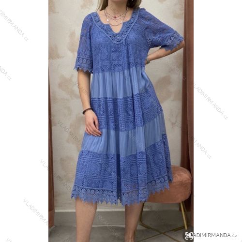 Women's Lace Boho Short Sleeve Dress (42/44/46 ONE SIZE) ITALIAN FASHION IMWF24525