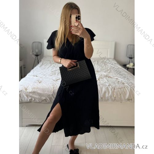 Women's Long Sleeve Hoodie Dress (S / M ONE SIZE) ITALIAN FASHION IMWA216095 S / M black