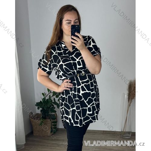 Šaty/tunika košilová s páskem dlouhý rukáv dámské (S/M/L/XL/2XL ONE SIZE) ITALSKá MóDA IM322298-1/DUR XL/2XL Černá