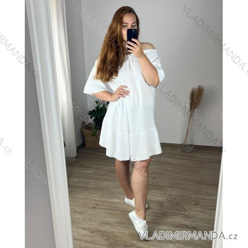 Sommerliches Musselin-Carmen-Kleid für Damen (46/50 EINHEITSGRÖSSE) ITALIAN FASHION IMBM24061 52/54 weiß