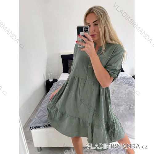 Šaty košilové 3/4 dlouhý rukáv dámské (S/M/L ONE SIZE) ITALSKá MóDA IM724030/DR -   zelená khaki -   M/L