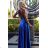 547-2 PERLA satin long dress with an exclusive neckline on the back - blue