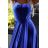 547-2 PERLA satin long dress with an exclusive neckline on the back - blue