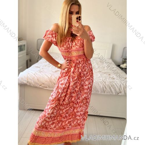 Šaty carmen žabičkované letní krátký rukáv dámské (M/L, XL/2XL ONE SIZE) ITALSKÁ MÓDA IMB23Y593/DR M/L růžová