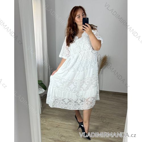 Šaty krajkové letné krátky rukáv dámske nadrozmer (56/58 ONE SIZE) TALIANSKA MODA IMSM24013/DR 56/58 biela