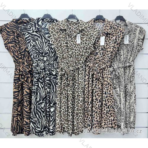 Šaty dlouhé letní košilové krátký rukáv dámské leopard (S/M/L ONE SIZE) ITALSKÁ MÓDA IMWCP24268