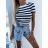 Crop top krátký rukáv dámský proužek (S/M ONE SIZE) ITALSKÁ MÓDA IMD23468/DUR tmavě modrá S/M