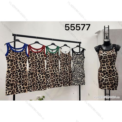 Šaty letní mini na ramínka dámské leopard (S/M ONE SIZE) ITALSKÁ MÓDA IMM24M55577A