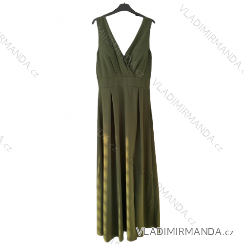 Šaty elegantní společenské dlouhé na ramínka dámské (XS/S/M/L ONE SIZE) ITALSKÁ MÓDA IM322045/DUR khaki M/L