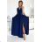 362-9 JUSTINE Long dress with a neckline and a tie at the back - navy blue with glitter