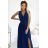 362-9 JUSTINE Long dress with a neckline and a tie at the back - navy blue with glitter