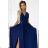 362-9 JUSTINE Long dress with a neckline and a tie at the back - navy blue with glitter