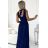 362-9 JUSTINE Long dress with a neckline and a tie at the back - navy blue with glitter