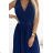 362-9 JUSTINE Long dress with a neckline and a tie at the back - navy blue with glitter