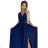 362-9 JUSTINE Long dress with a neckline and a tie at the back - navy blue with glitter