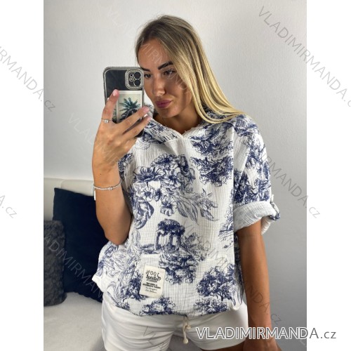 Short Sleeve Shirt Dress women (uni L-2XL) ITALIAN MODA IMS20002 44/46 white