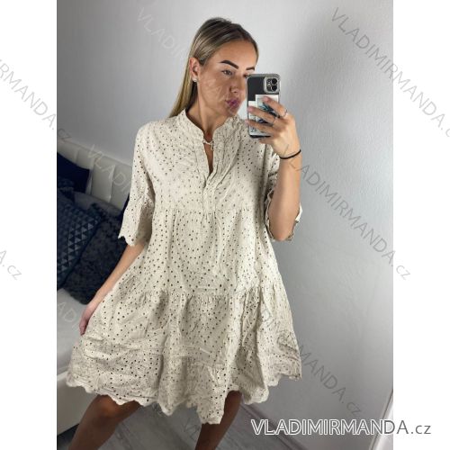 Šaty krajkové boho madeira krátký rukáv  dámské (S/M/L ONE SIZE) ITALSKÁ MÓDA IMWGS24056