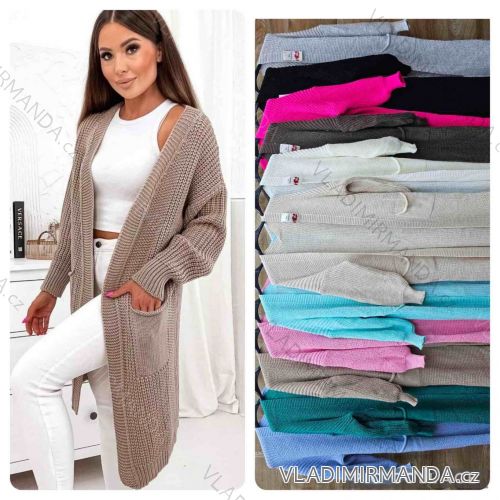 Cardigan pletený dlouhý rukáv dámský (S/M ONE SIZE) ITALSKÁ MÓDA IMWBL24050