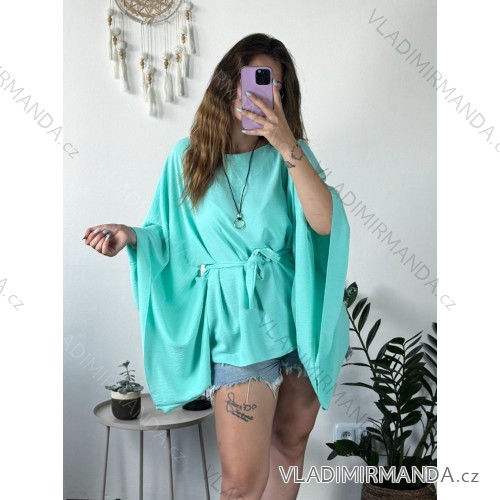 Shirt extended 3/4 long sleeve women's (L/XL/2XL ONE SIZE) ITALIAN FASHION IM423025 modrá mintova S / M