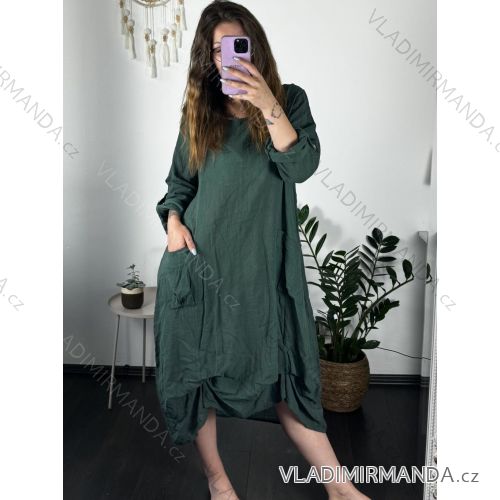 LEISURE DRESS COTTON 3/4 SLEEVE LADIES PLUS SIZE (50/52 ONE SIZE) ITALIAN FASHION IM424328