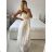 Women's Long Summer Boho Lace Strapless Dress (S/M ONE SIZE) ITALIAN FASHION IMPEM2325889 S / M white