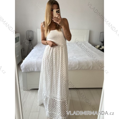 Šaty dlouhé letní boho krajkové na ramínka dámské (S/M ONE SIZE) ITALSKÁ MÓDA IMPEM2323073/DU S/M bílá