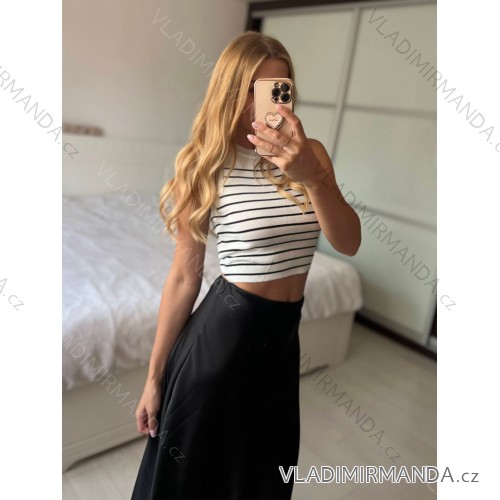 Women's Long Sleeve Croptop (S/M ONE SIZE) ITALIAN FASHION IMPSH235434 -   Black and white -   S / M