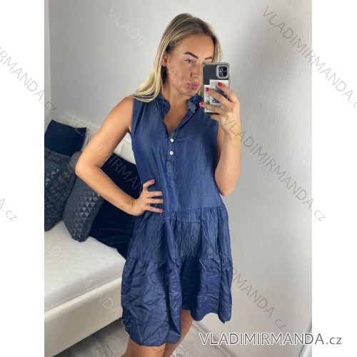 Šaty riflové letní bez rukávu dámské (S/M/L ONE SIZE) ITALSKÁ MÓDA IM724205 -   tmavě modrá -   M/L