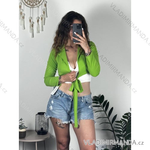 Women's Long Sleeve Crop Top (S/M ONE SIZE) ITALIAN FASHION IMPGM233340 light green S / M