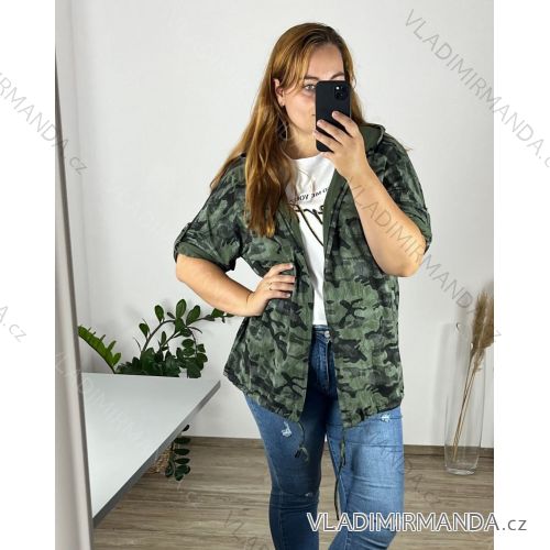 Cardigan dlouhý rukáv dámský nadrozměr (52/54 ONE SIZE) ITALSKÁ MÓDA IMWQ24MASKA/DU 52/54 zelená khaki