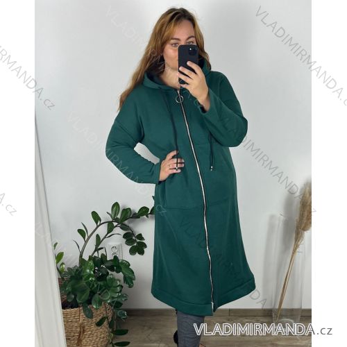 Mikina dlouhá oversize na zip s kapucí dlouhý rukáv dámská nadrozměr (54/56 ONE SIZE) ITALSKÁ MÓDA IM424SIRINA/DR 54/56 tmavě smaragdová