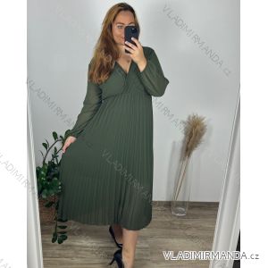 Šaty šifonové plisované elegantní dlouhý rukáv dámské nadrozměr (48/50/52 ONE SIZE) ITALSKÁ MÓDA IMD24312