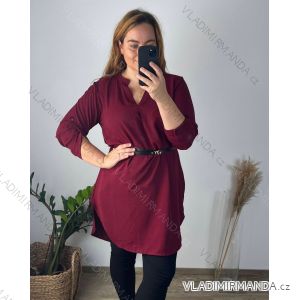 Tunika prodloužená 3/4 rukáv  s páskem dámská nadrozměr (52/54 ONE SIZE) ITALSKÁ MODA IM424BELT/DU