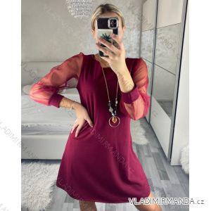 Šaty elegantní s přívěskem dlouhý rukáv dámské (S/M/L ONE SIZE) ITALSKÁ MÓDA IM424NEKLESA/DR