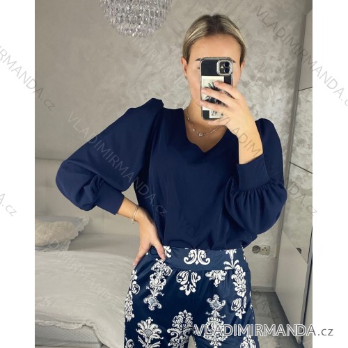 Halenka dlouhý rukáv dámská (S/M/L ONE SIZE) ITALSKÁ MÓDA IMM24M10556/DR S/M/L tmavě modrá