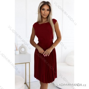 311-15 LILA Pleated dress with short sleeves - color burgundy