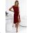 311-15 LILA Pleated dress with short sleeves - color burgundy