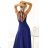 566-1 PERLA Long shimmering gown with unique back tie - navy blue