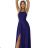 566-1 PERLA Long shimmering gown with unique back tie - navy blue