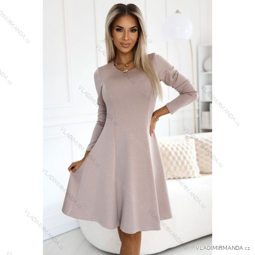 567-1 Comfortable long sleeve trapeze dress - beige