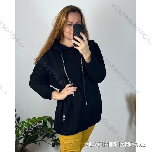 Mikina s kapucí dlouhý rukáv dámská nadrozměr (52/54/56 ONE SIZE) ITALSKÁ MÓDA IMD24LUISA/DU 54/56 Černá